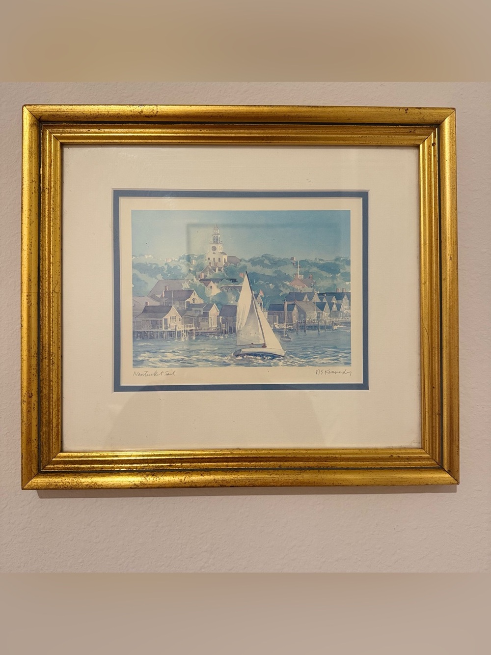 N S Kennedy "Nantucket Sail" Signed Matted & Framed Landscape Print Sailboat